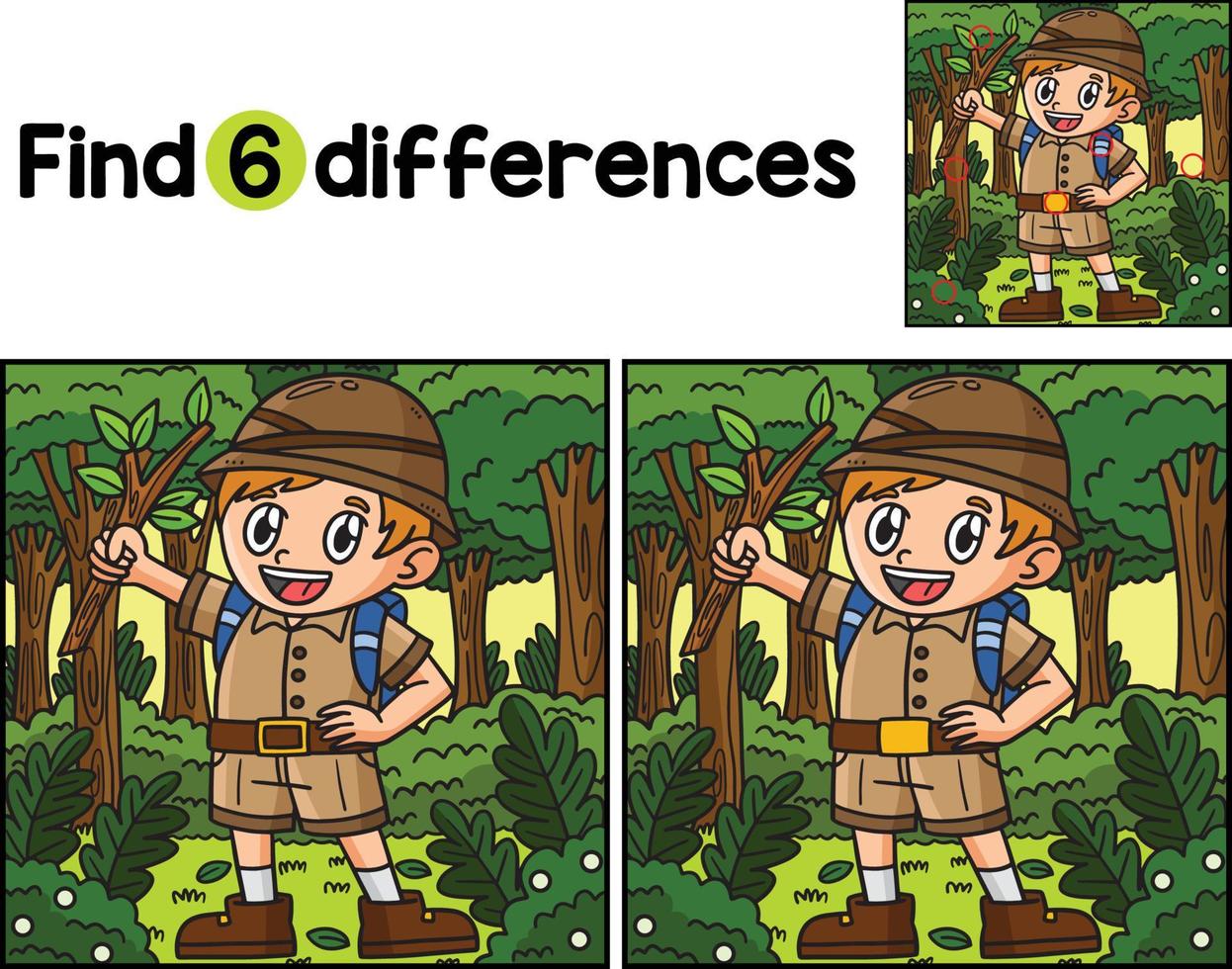 Earth Day Boy in Forest Find The Differences vector