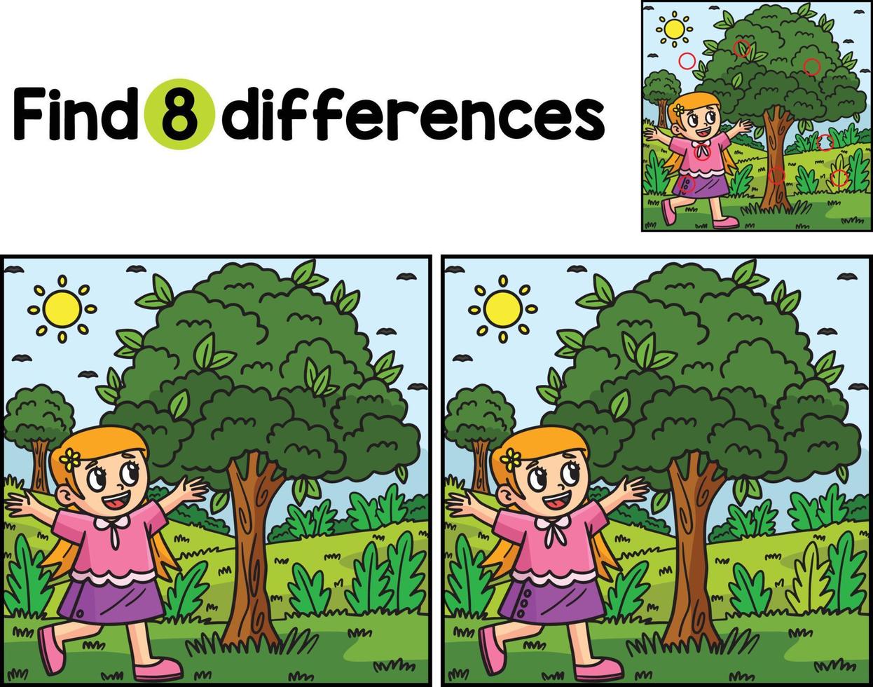 Earth Day Happy Girl in Tree Find The Differences vector