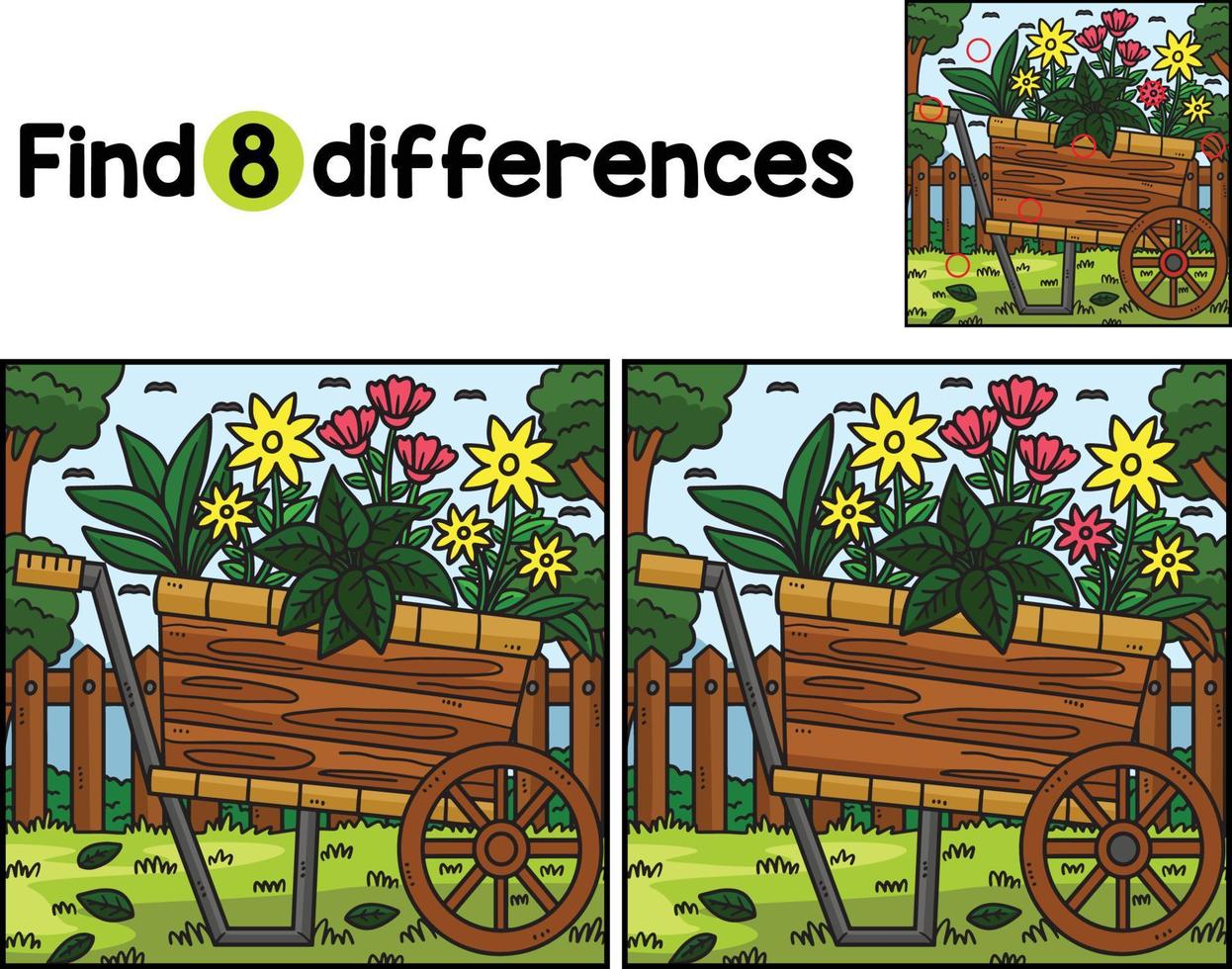 Earth Day Plants Wheelbarrow Find The Differences vector