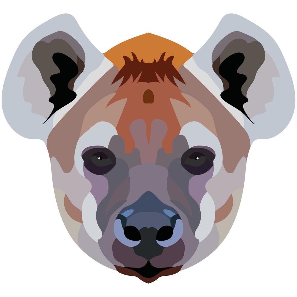 Hyena. African wild dog face is depicted in vector style. Bright image of an animal. Logo, illustration isolated on white background.