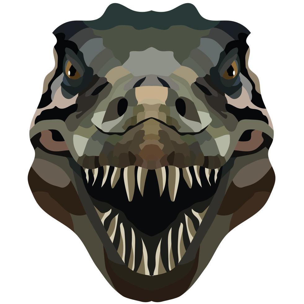 Tyrannosaurus. The face of a wild lizard BC is depicted in vector style.Dinosaur.Bright image. Logo, illustration isolated on white background.