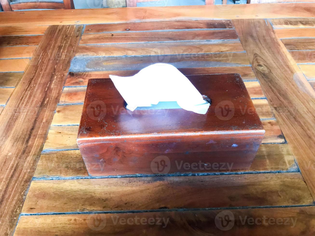 Wooden tissue box on the table photo