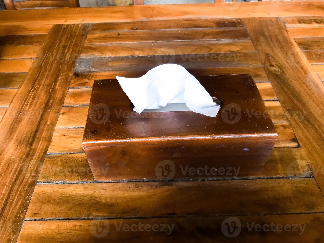 Wooden tissue box on the table photo
