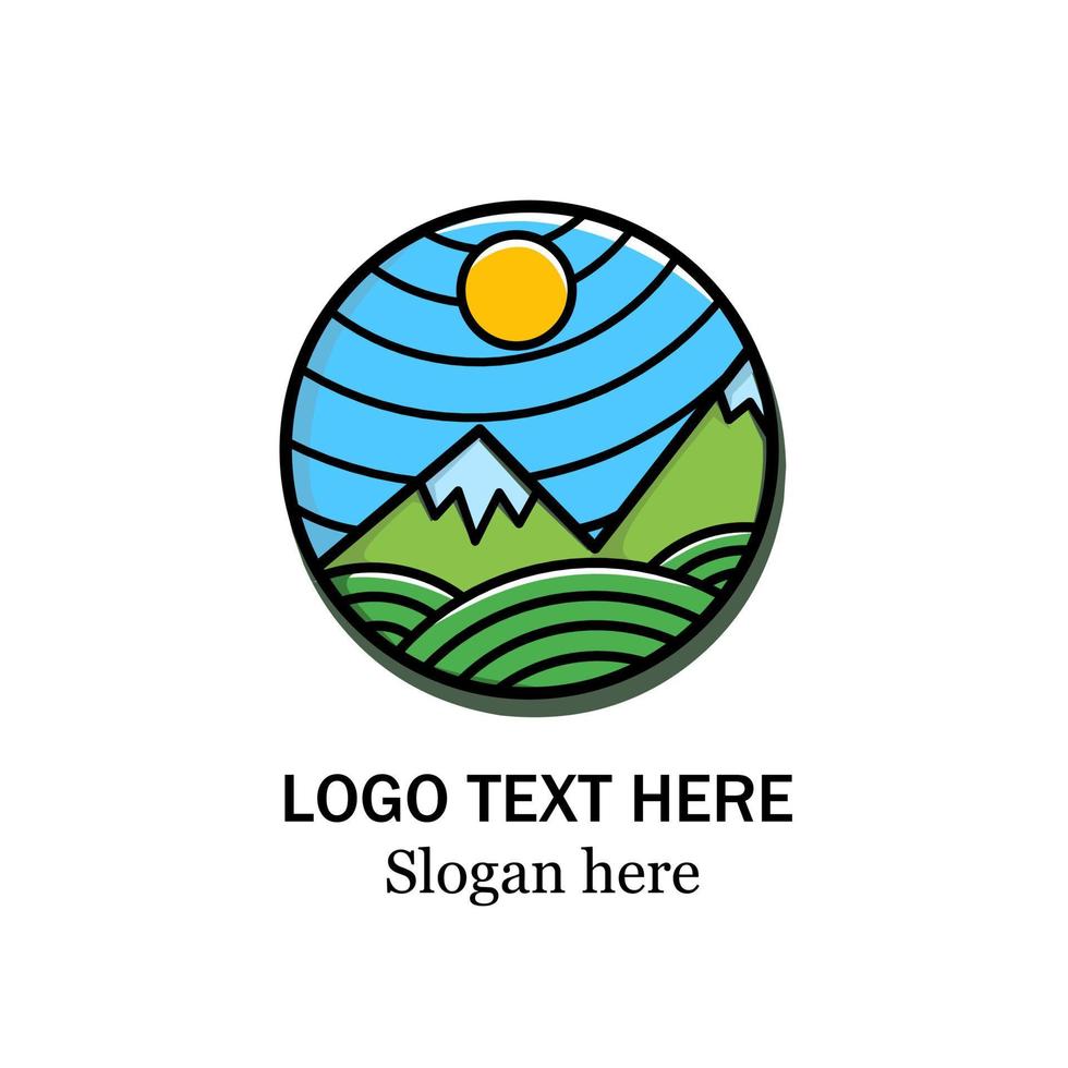 Lush nature mountain logo design, fresh and natural. vector