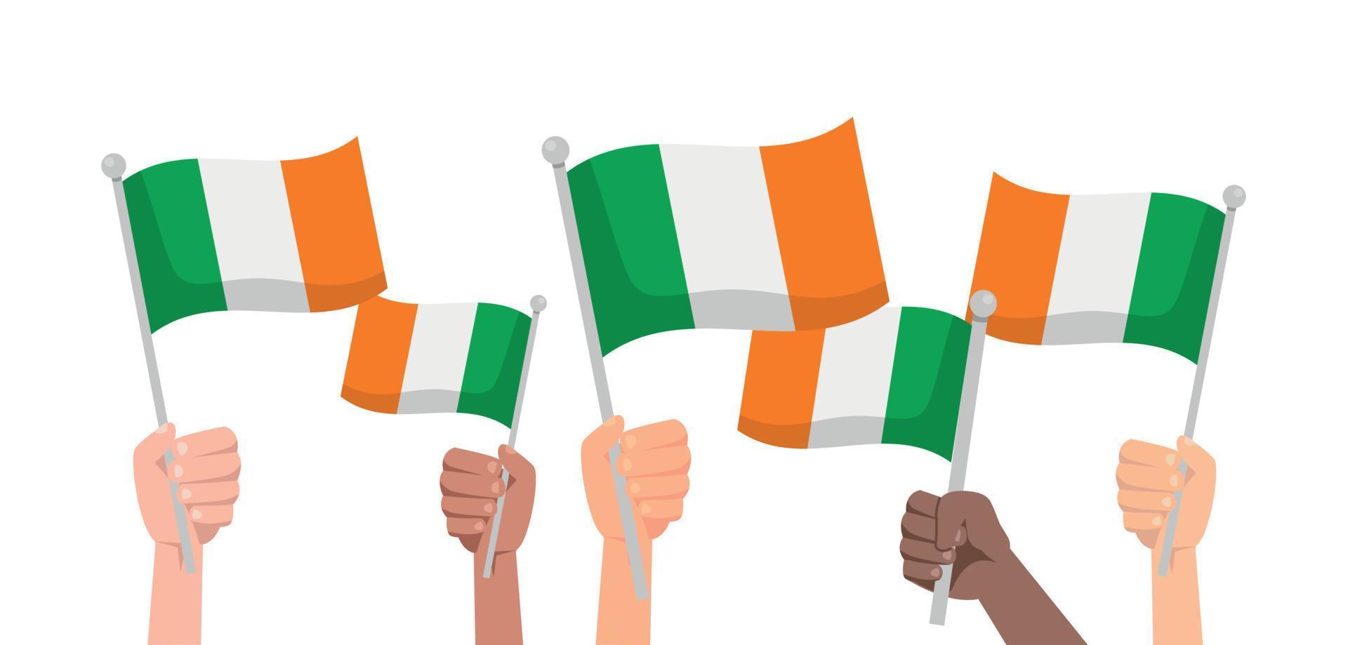 manos con Irlanda bandera aislado. personas sostener Irlanda bandera vector