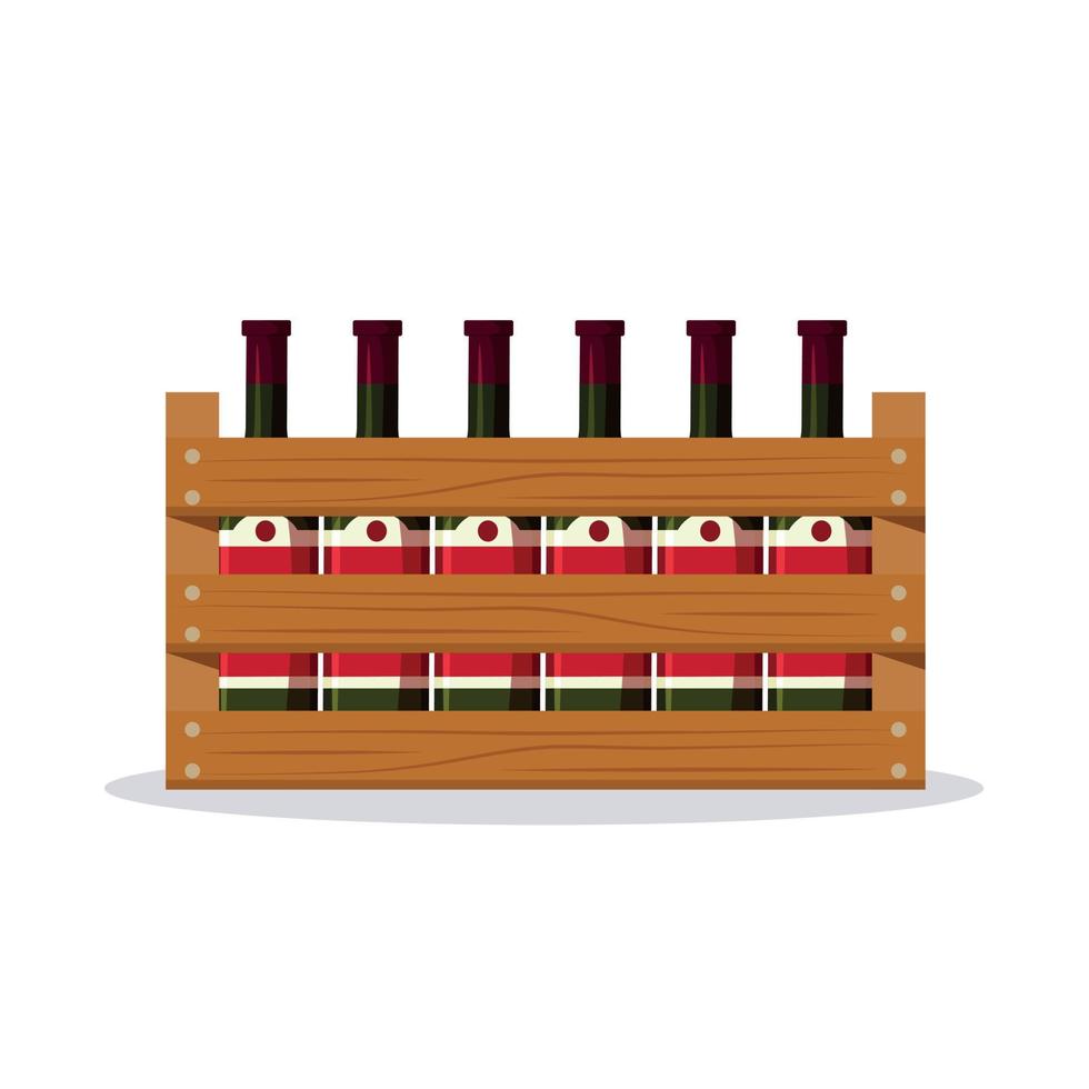 Bottles of wine in wooden box. vector