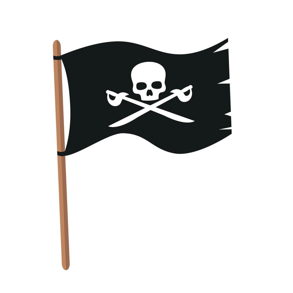 Pirate flag with skull and crossbones in flat style. Pirate flag Isolated vector