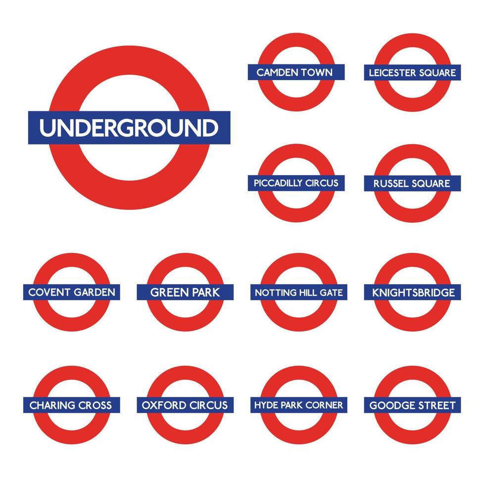 London underground isolated. Set of metro tube subway. Symbol UK. vector