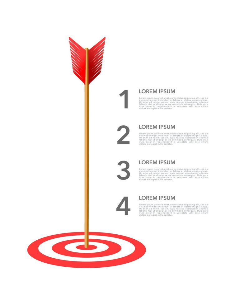 Infographic dartboard with arrow template 4 options or steps. Vector illustration.