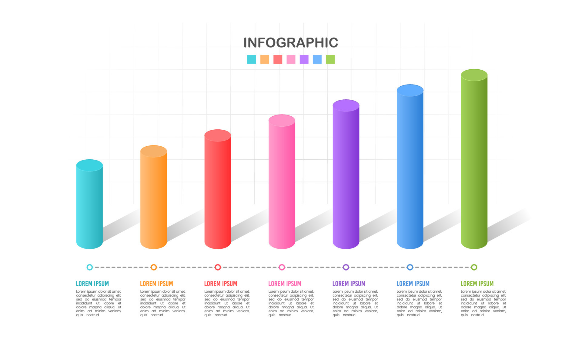 7 Bars chart 3D graph timeline business statistics. The report ...