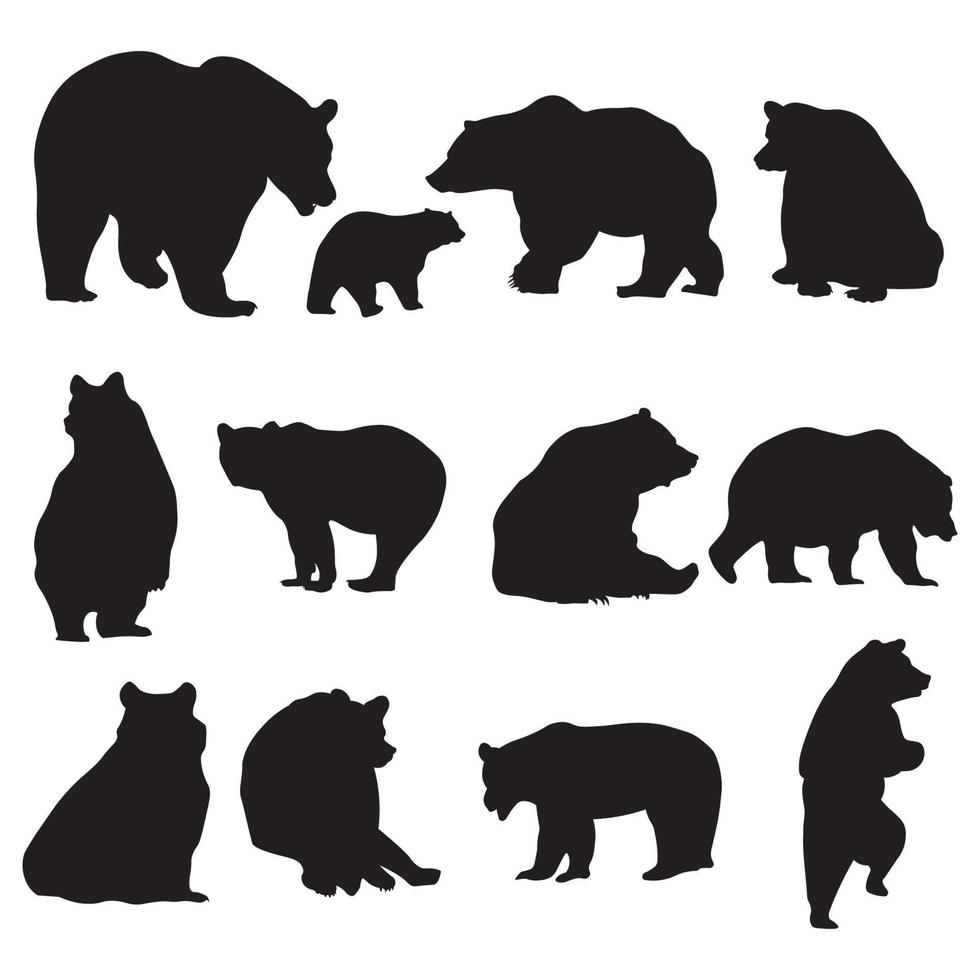 Grizzly bear silhouette vector illustration set