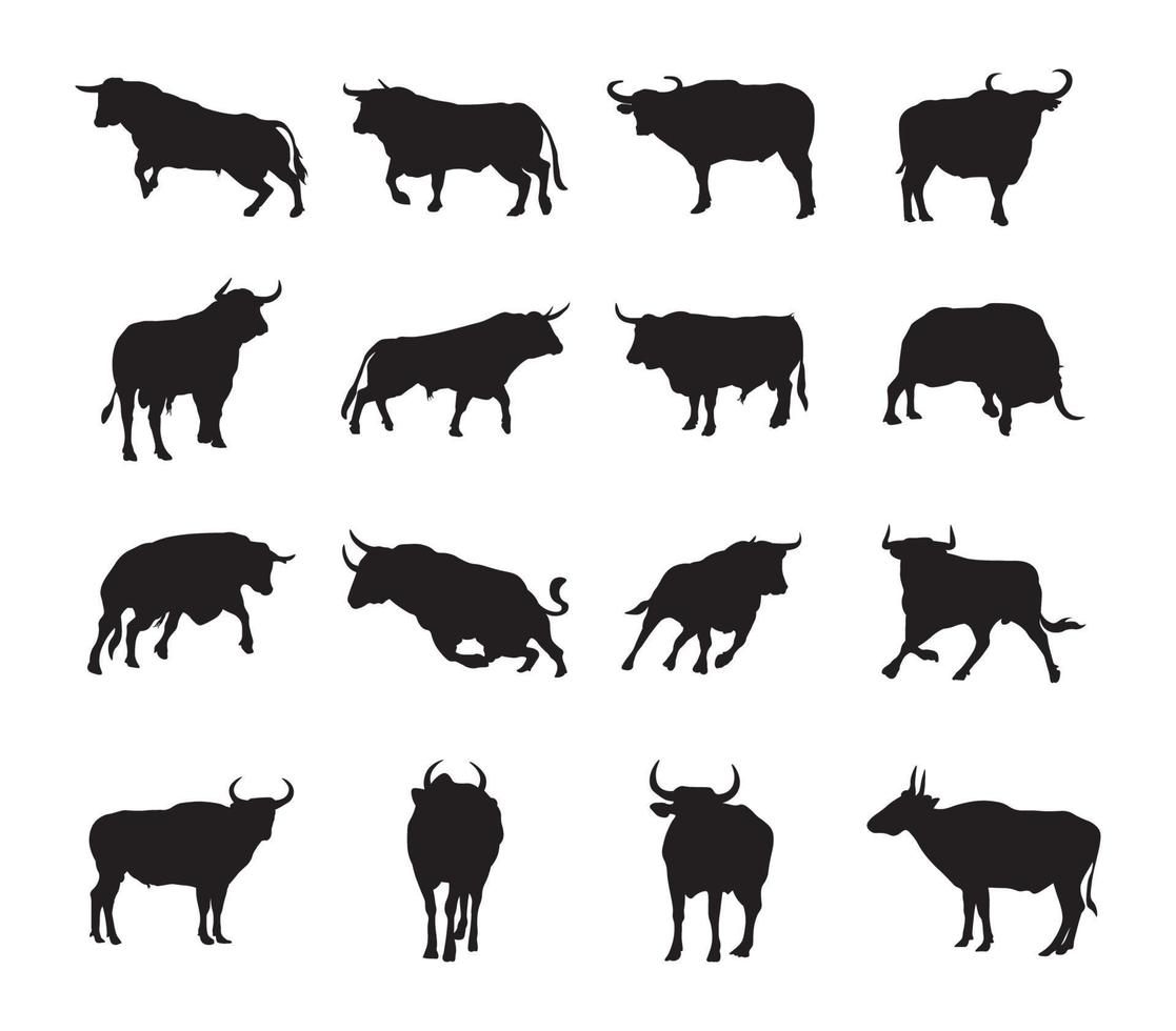 Bull silhouette vector illustration set