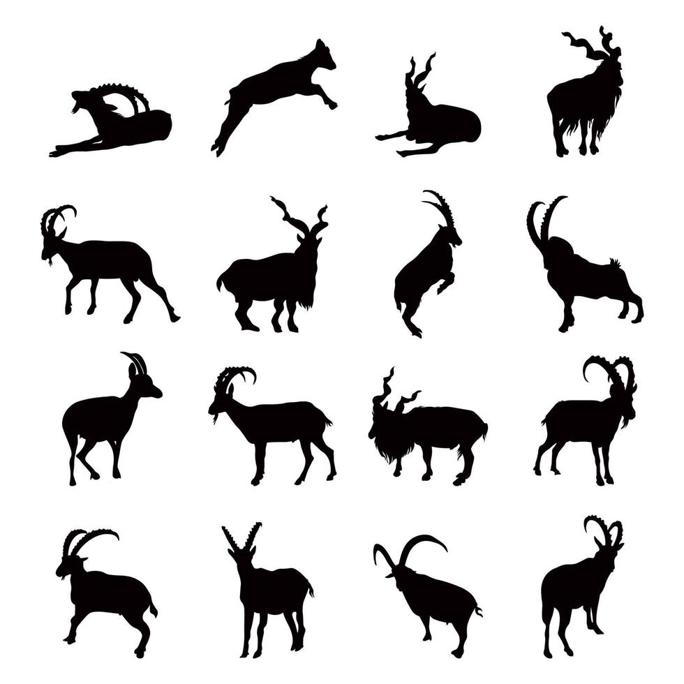 Goat silhouette vector illustration set.