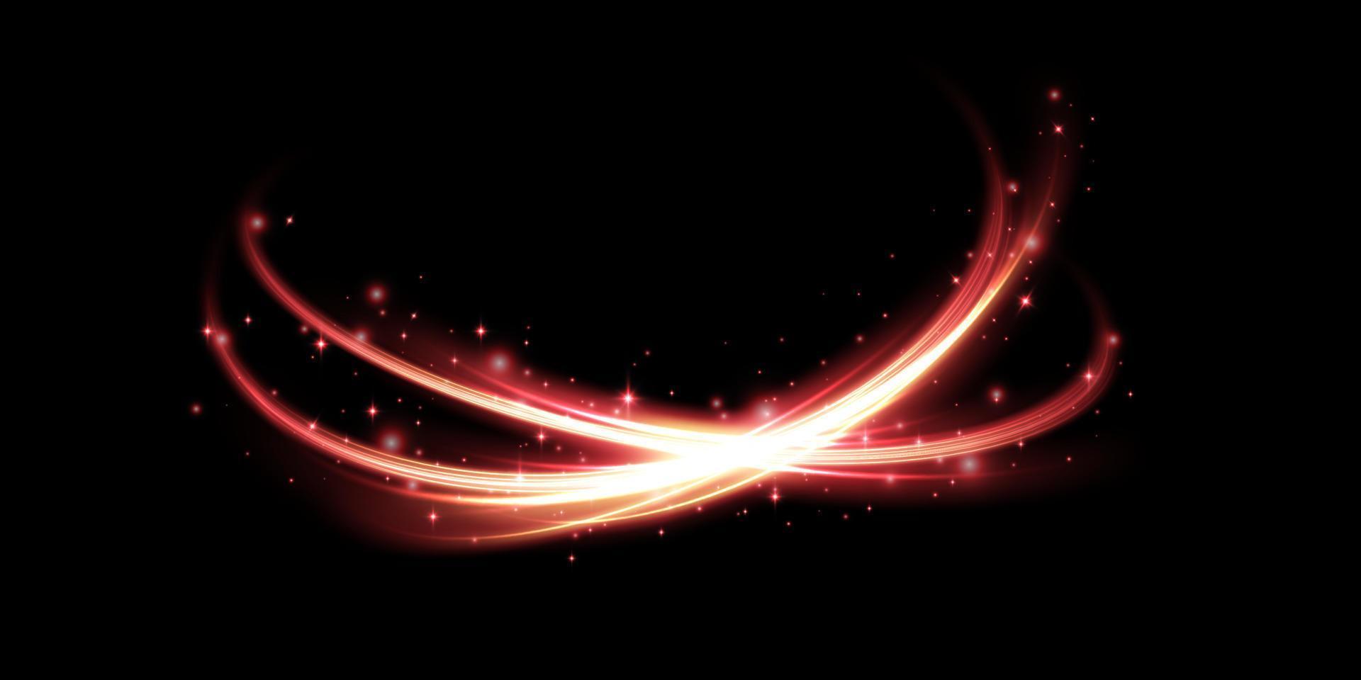 Luminous golden lines of speed. Light glowing effect. Abstract motion lines. Light trail wave, fire path trace line, car lights, optic fiber and incandescence curve twirl vector