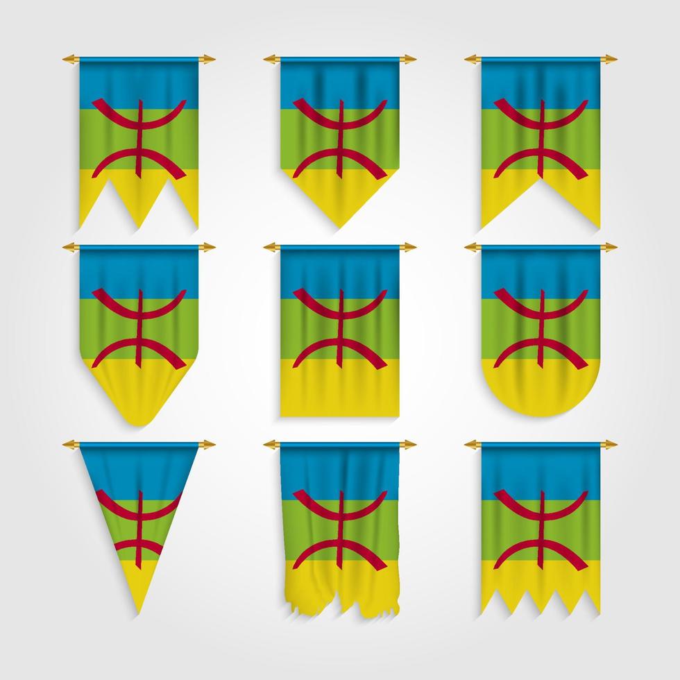 beréber bandera en diferente formas, bandera de amazigh en varios formas vector