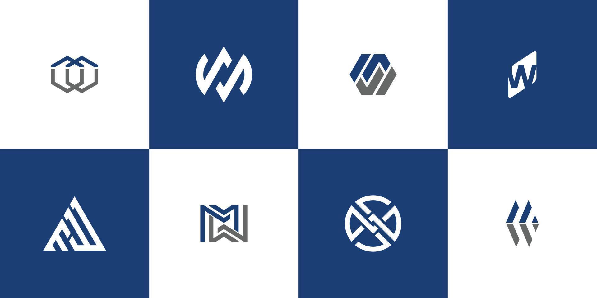 Set of initial letter MW or WM graphic design illustration. icon, symbol, creative. vector