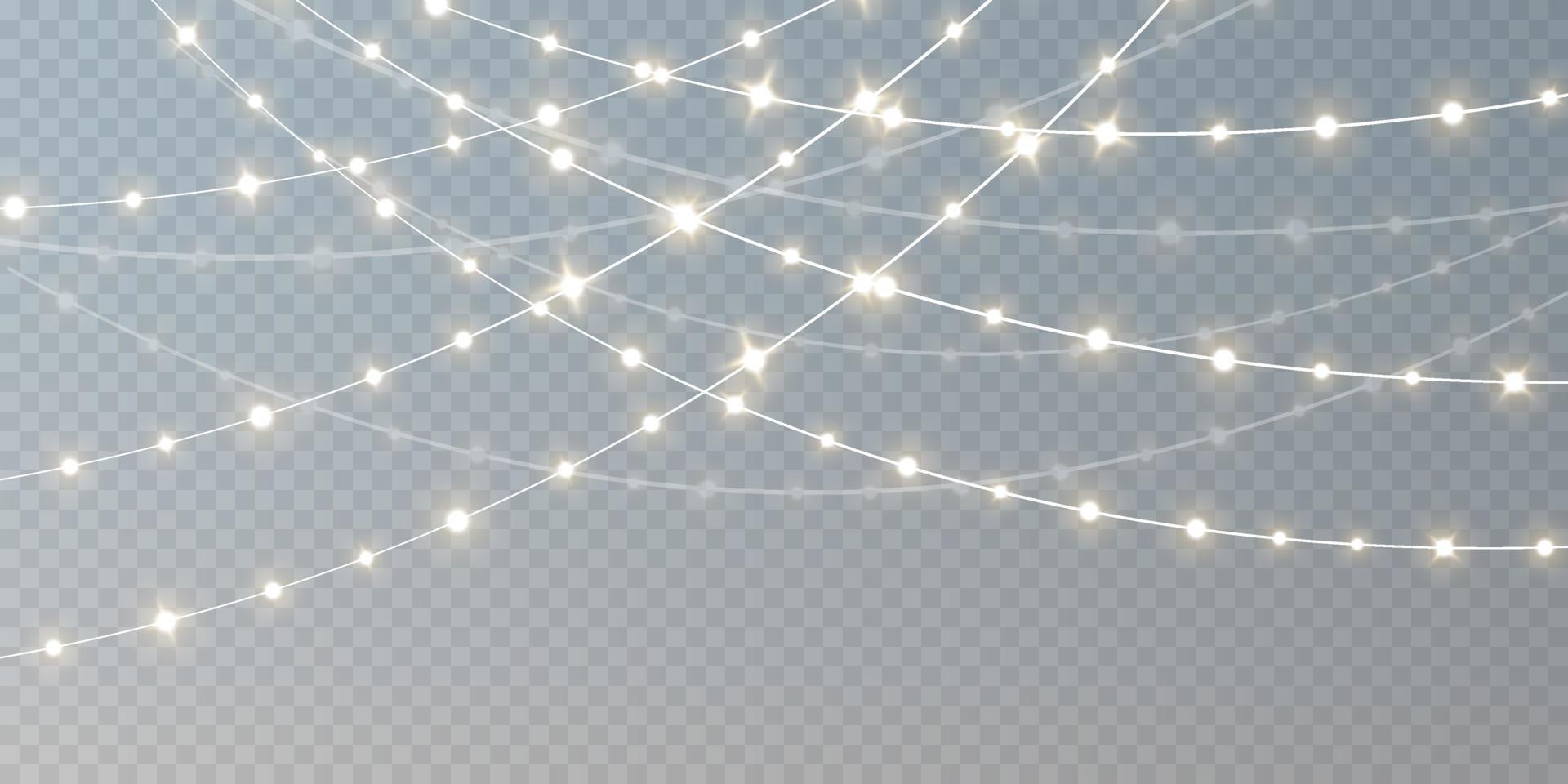 Christmas lights isolated on transparent background. Set of golden Christmas glowing garlands. Vector illustration