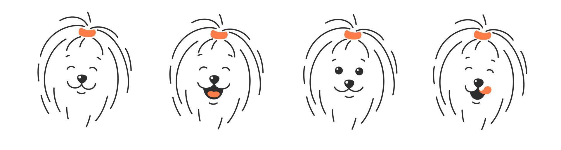 varios perro rostro. contento perro cara con lengua colgando afuera, con abierto y cerrado boca. vector ilustración aislado en blanco antecedentes.
