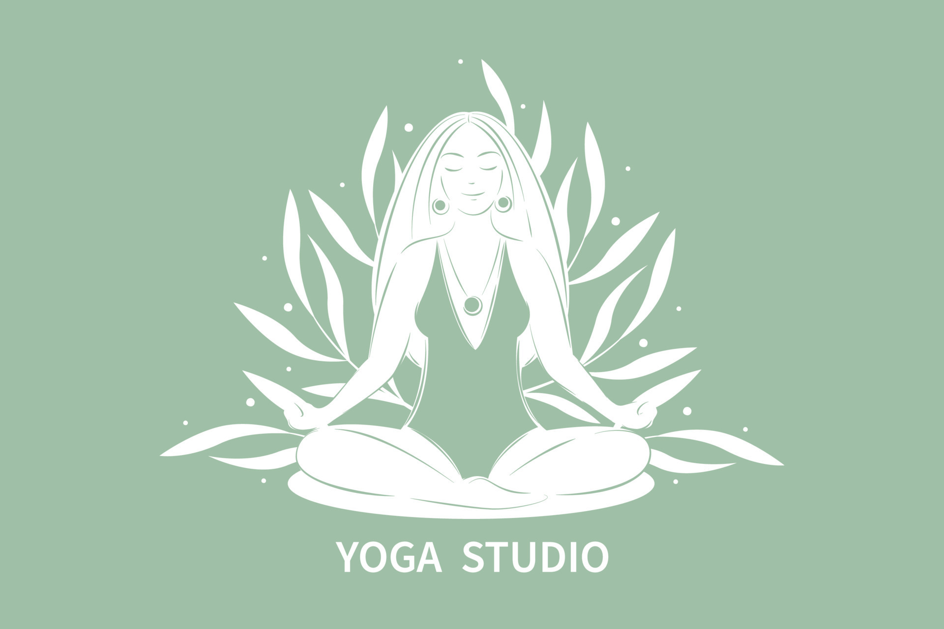 Yoga studio. Woman meditating, practicing yoga. Silhouette drawing for