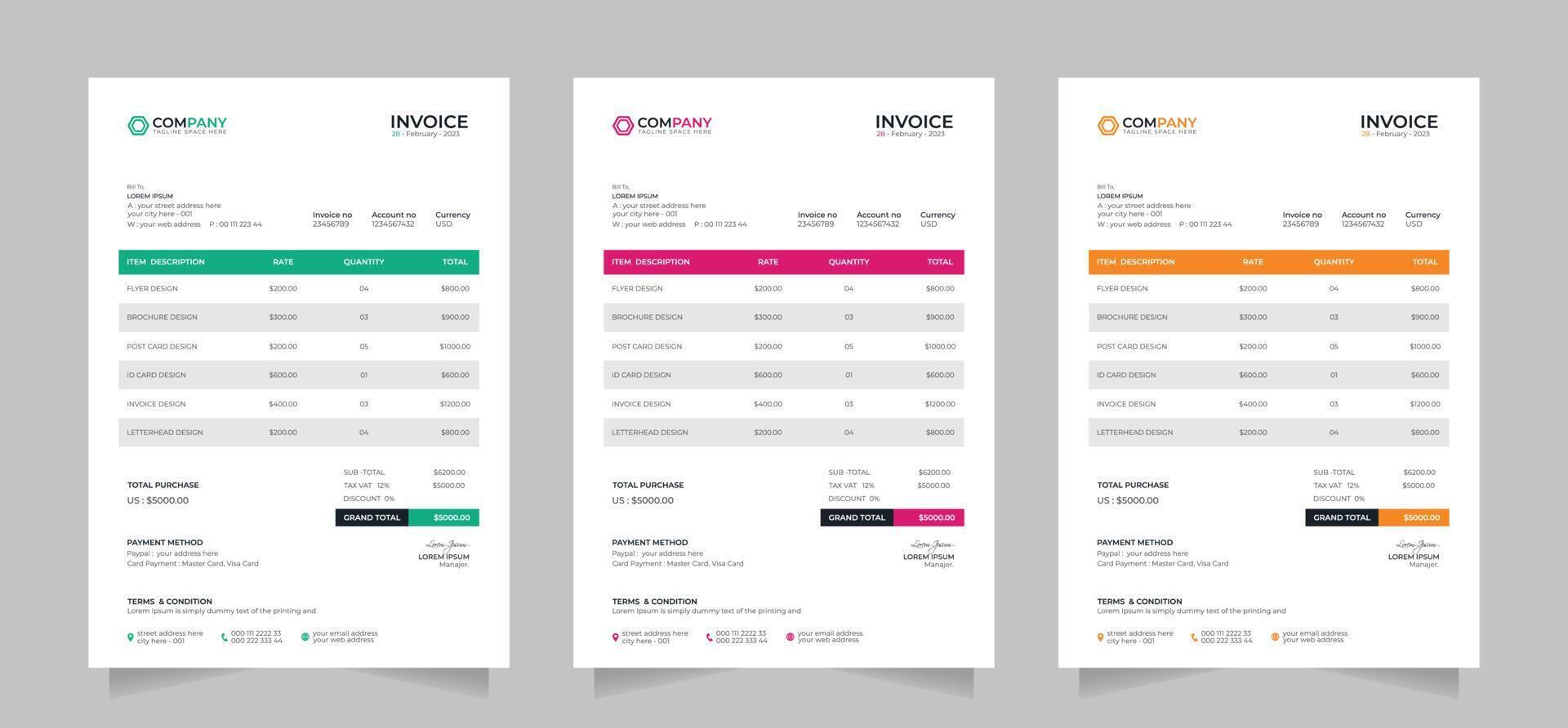 Simple and creative design invoice templates. vector
