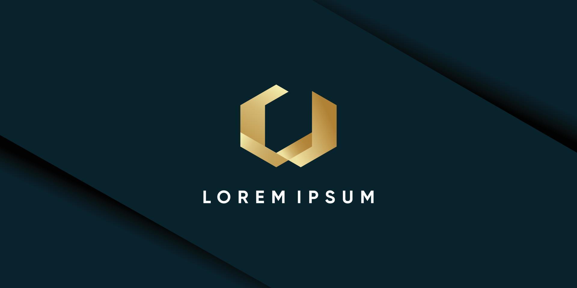 Letter U logo with gold gradient unique style design premium vector