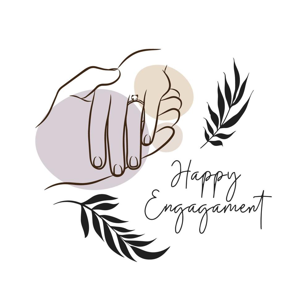 Holiday card, doodle, Happy engagement, handwritten inscription, hands vector