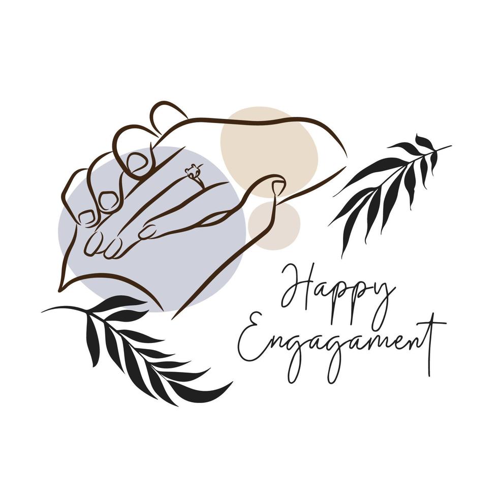 Happy engagement, handwritten inscription, hands of lovers, holiday card vector
