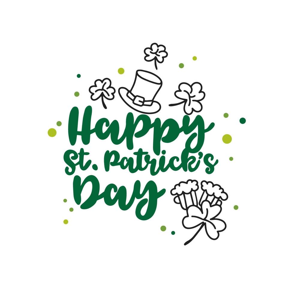 Cute greeting card on white background in doodle style, Happy Saint Patricks Day vector