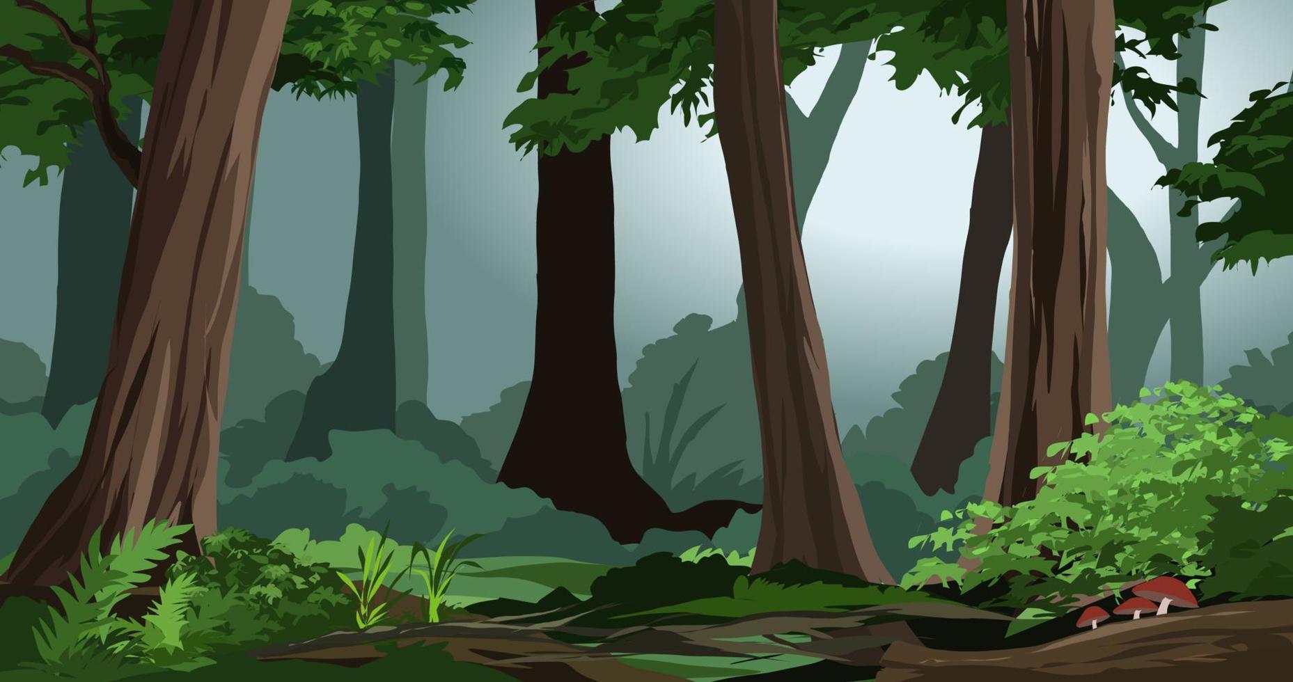 vector bosque ilustración con denso arboles y arbustos