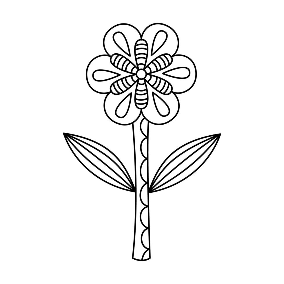 Contour ornate flower simple style vector illustration. Linear geomentric flower isolated on white background