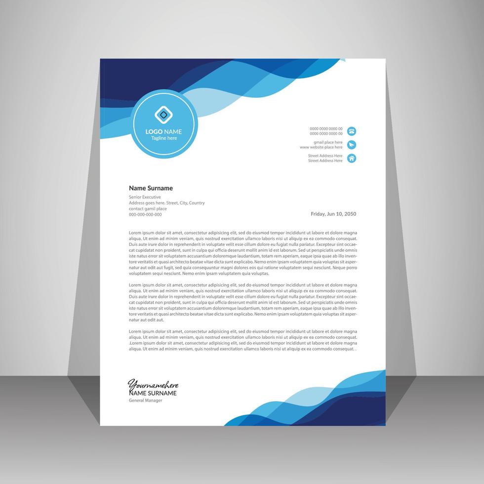 corporate modern letterhead design template with blue color. creative modern letter head design template for your project. vector