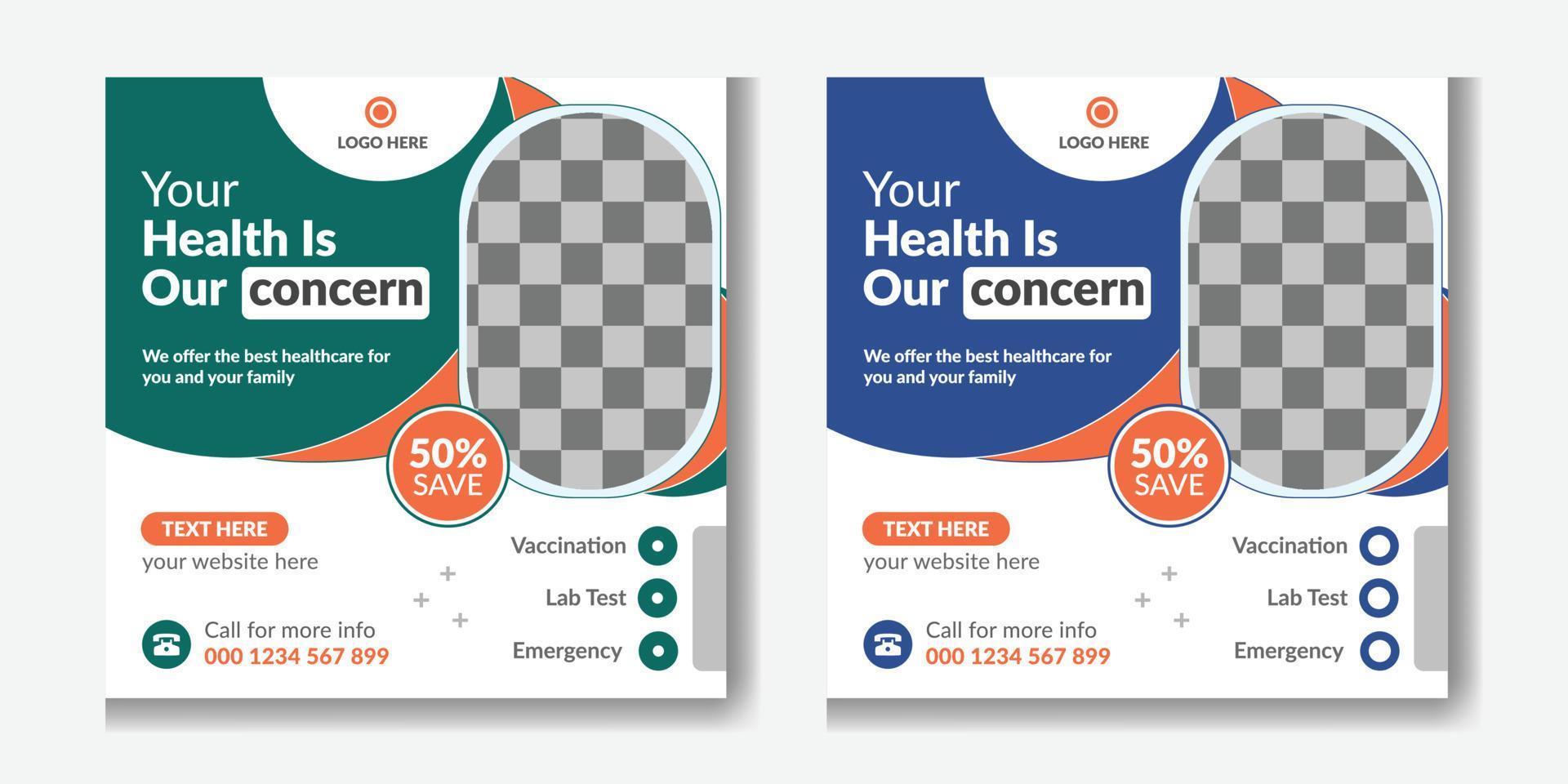 Set of Medical square banner design template.Medical healthcare service Social Media Post Template, hospital clinic promotion web banner, medical social media post vector