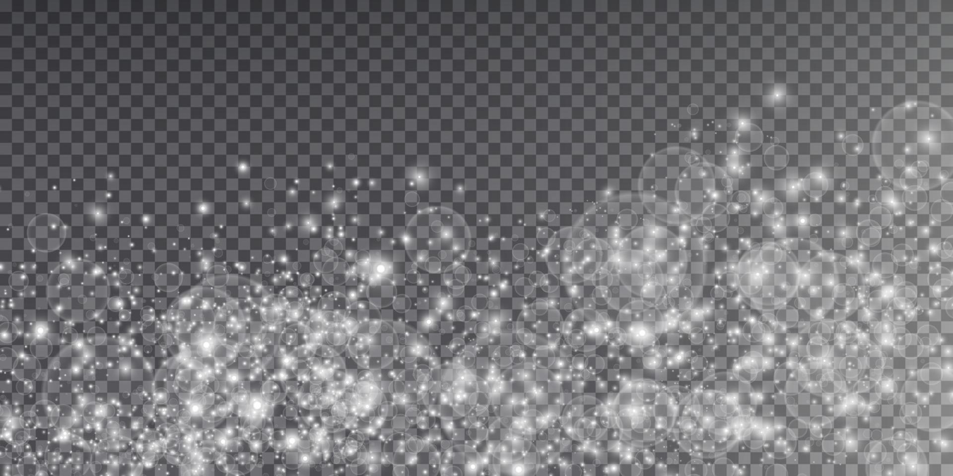 White dust. White sparks and white stars shine with special light. Vector sparkles on transparent background. Christmas light effect. Sparkling magical dust particles