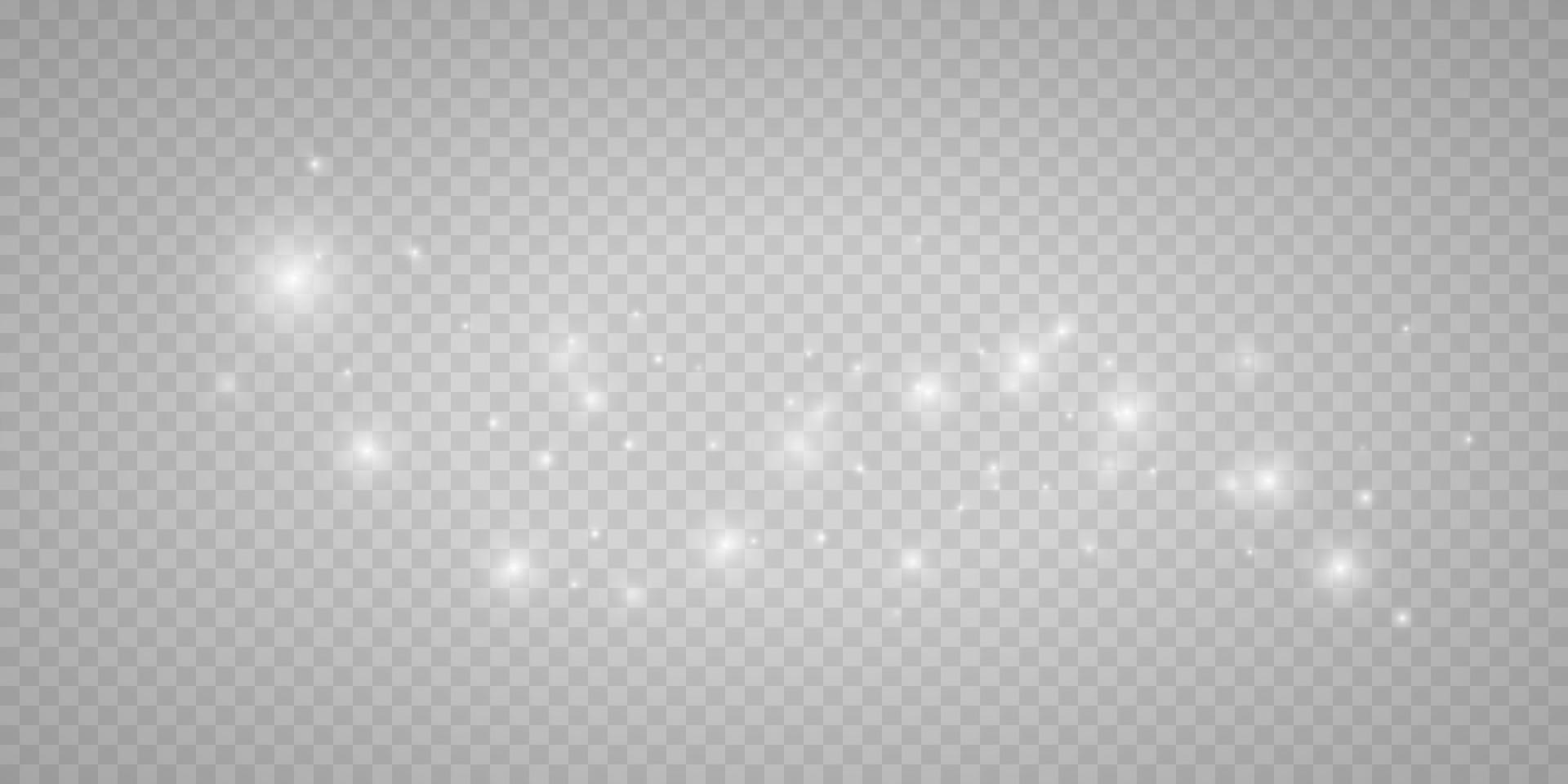 White dust. White sparks and white stars shine with special light. Vector sparkles on transparent background. Christmas light effect. Sparkling magical dust particles