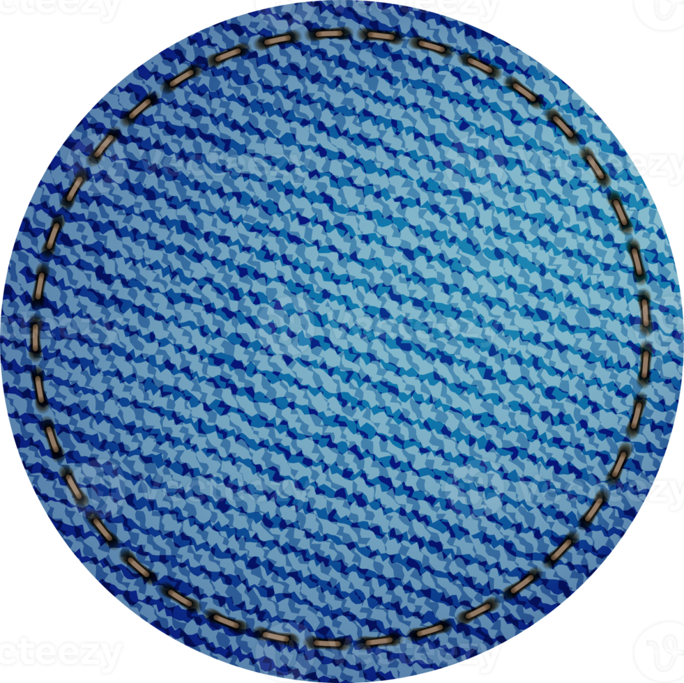 Blue denim patch with stitch. Light blue denim. Round patch png