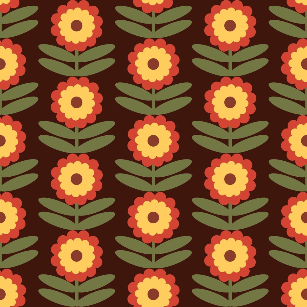 estampado de flores retro. Diseño funky de los años 70 con flores geométricas. maravillosa textura vectorial escandinava de mediados de siglo para el diseño de telas, impresión textil, envoltura, cubierta vector