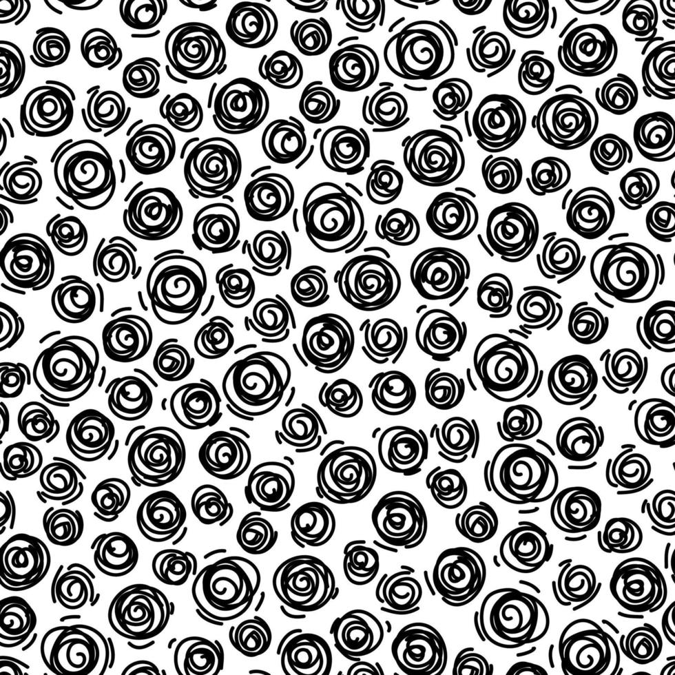 Sketchy hand-drawn scribble circles vector seamless pattern. Black dots. Abstract background with different textured round shapes for Wallpaper, wrapping, fabric, textile