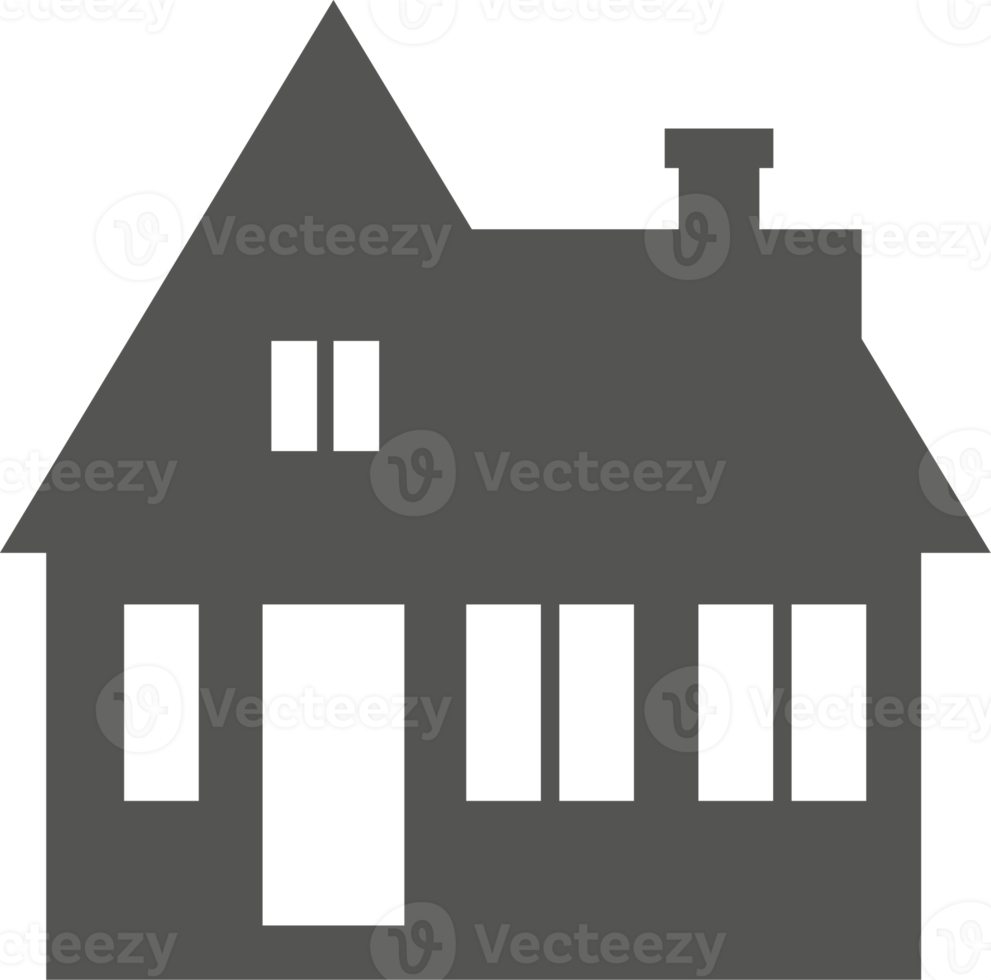 Silhouette of cottage in neighborhood. House on suburban street. Countryside cottage home. Glyph illustration png