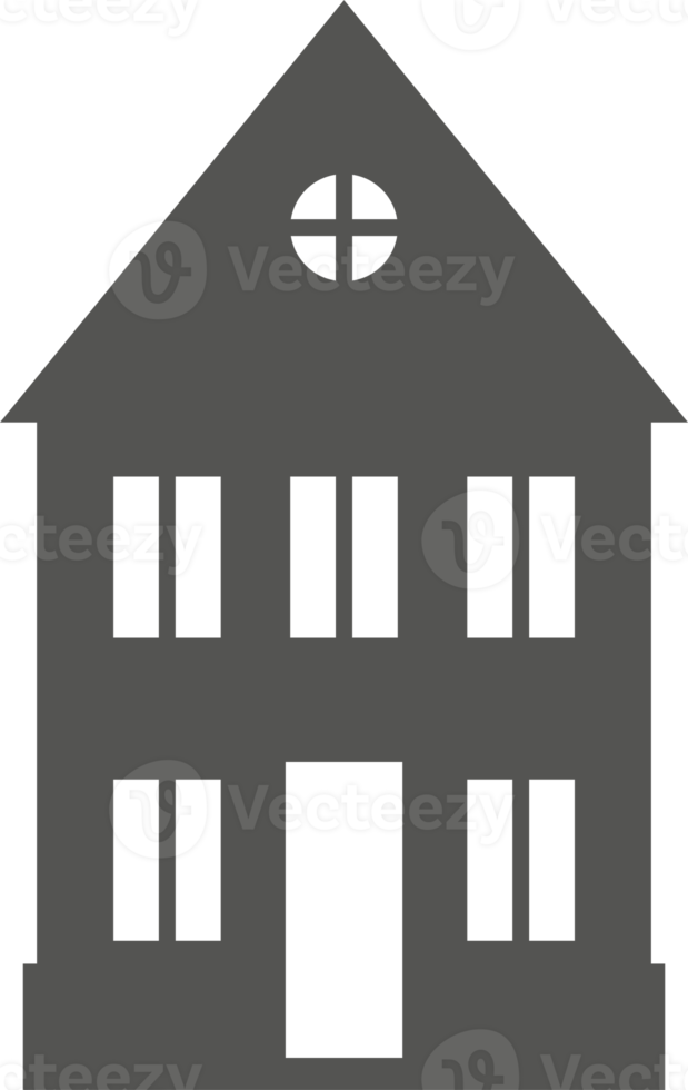 silhouet van huisje in buurt. huis Aan buitenwijk straat. platteland huisje huis. glyph illustratie png