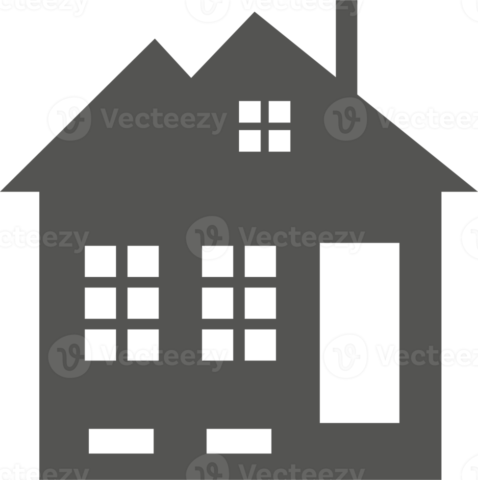 Silhouette of cottage in neighborhood. House on suburban street. Countryside cottage home. Glyph illustration png