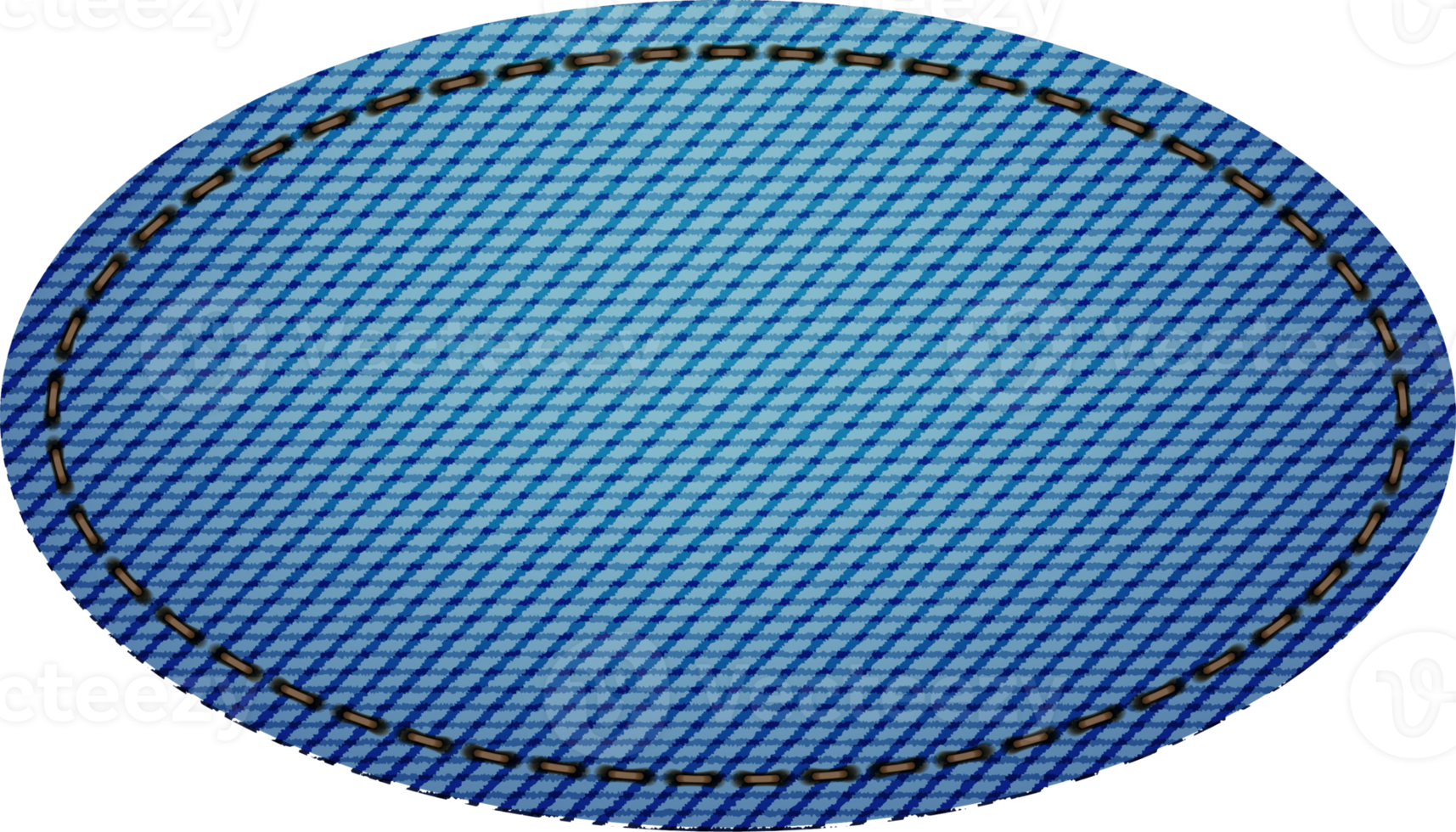Blue denim patch with stitch. Light blue denim. Oval shaped patch png