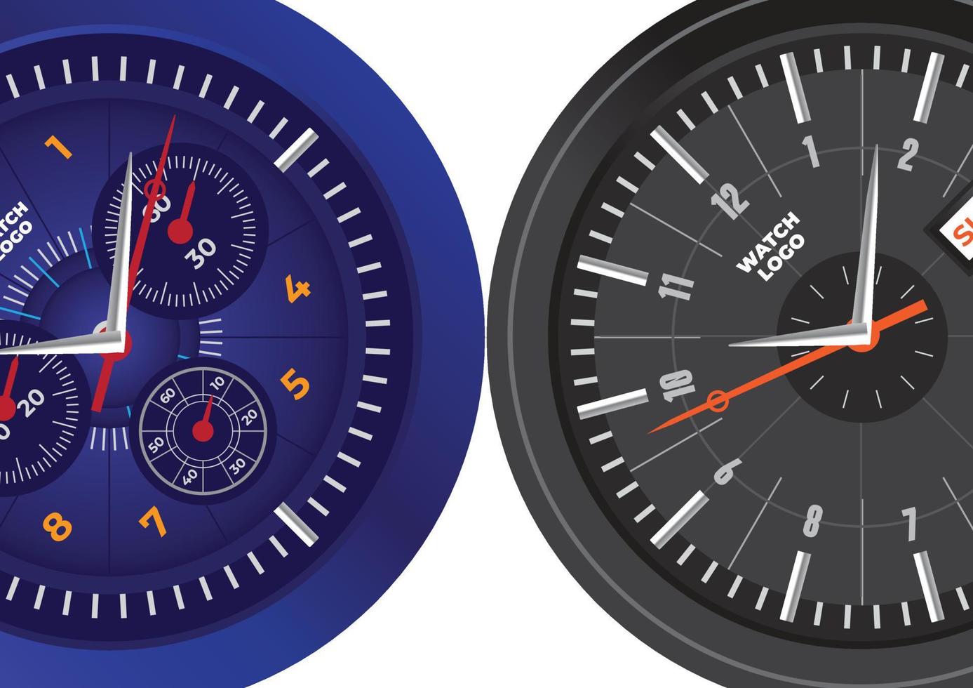 término análogo relojes en grande atención enfocar con azul y negro color vector