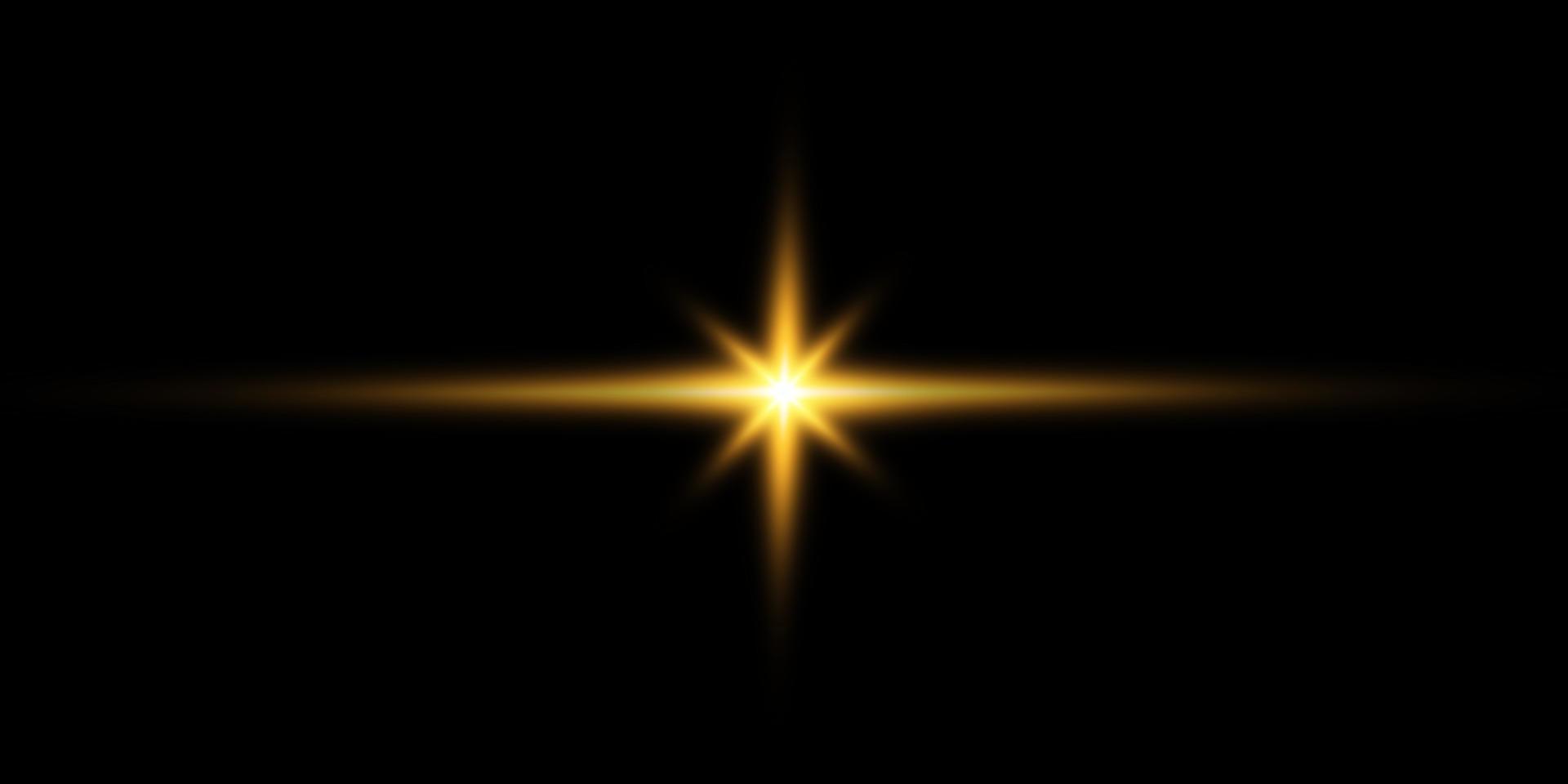 Golden star on a black background. The effect of glow and rays of light, glowing lights, sun. vector. vector