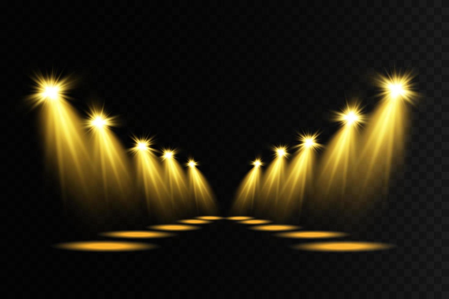 Golden Spotlights. Scene. Light Effects. Glow light effect. vector