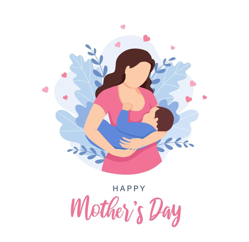 contento de la madre día. madre participación bebé en brazos. saludo tarjeta, póster, bandera. vector ilustración para celebracion de la madre día.