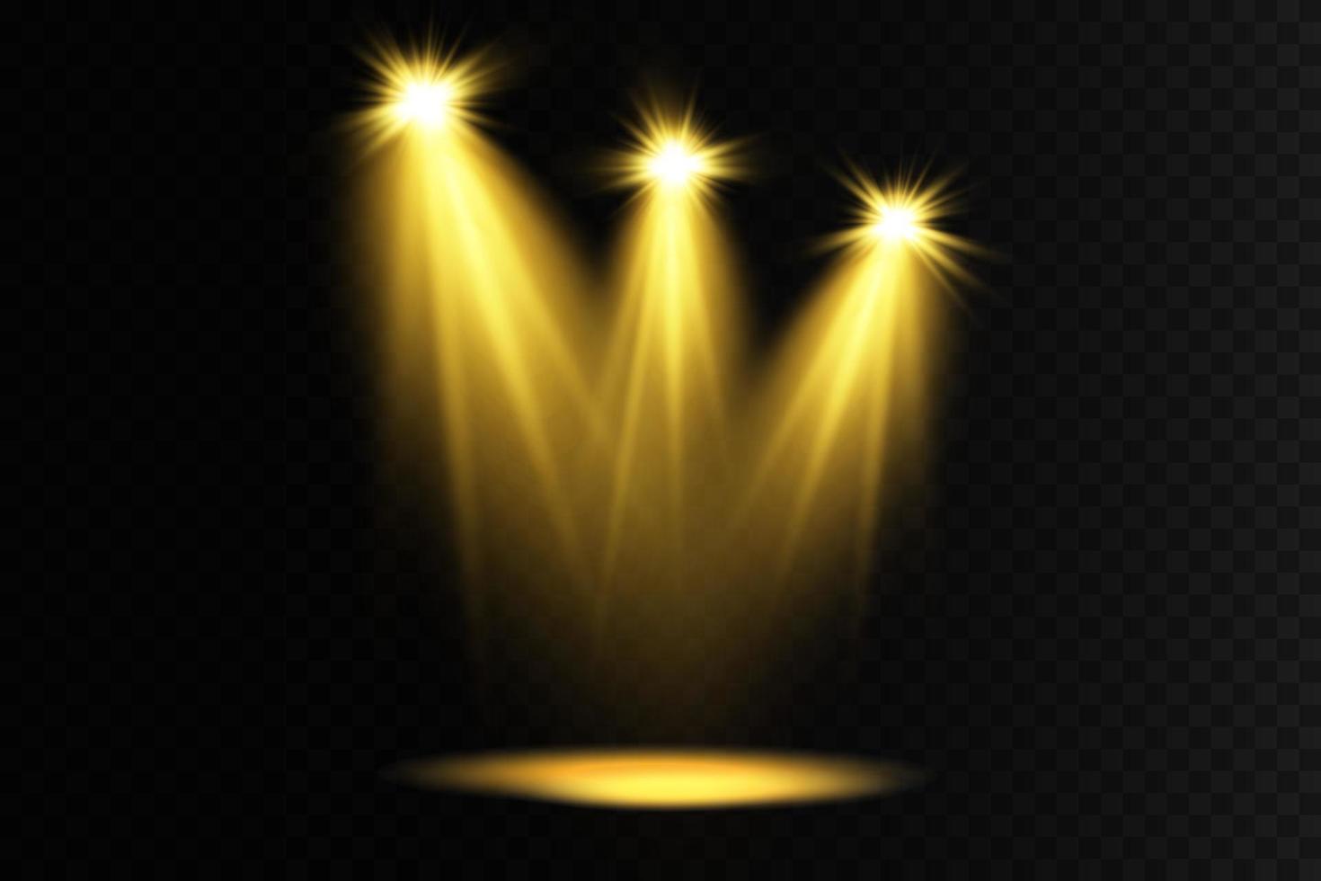 Golden Spotlights. Scene. Light Effects. Glow light effect. vector