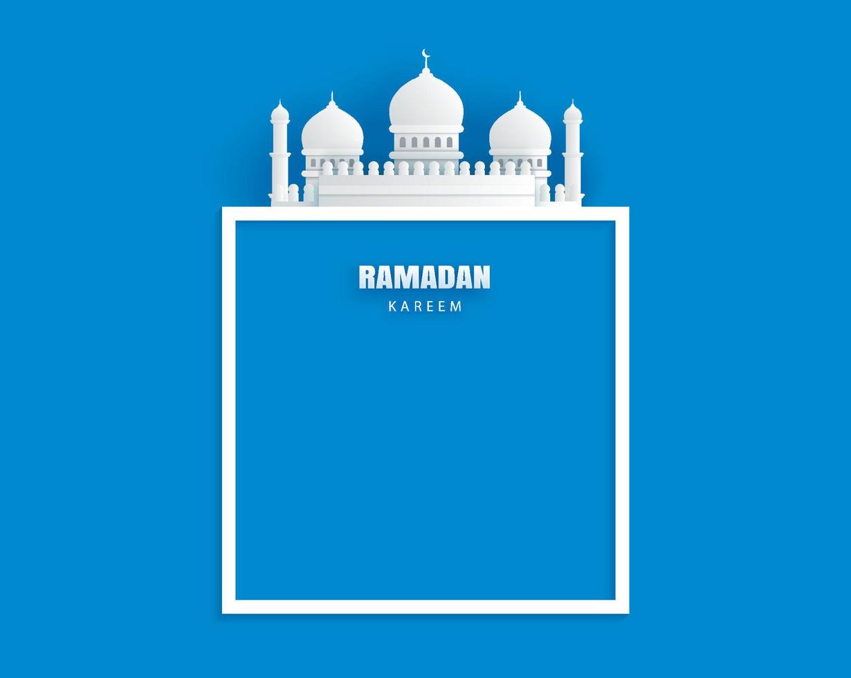 Ramadan Kareem greeting card with border for text background. Eid Mubarak paper art banner illustration design. vector