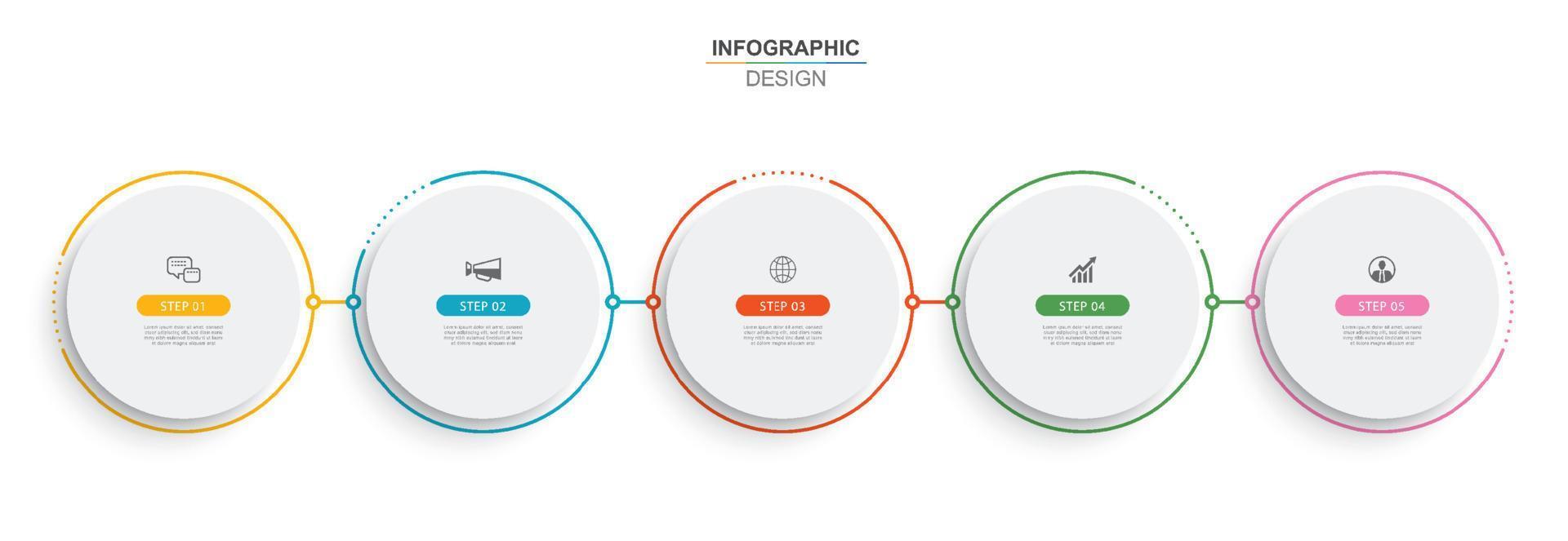 Infographics circle timeline with 5 number data template. Vector illustration abstract background.