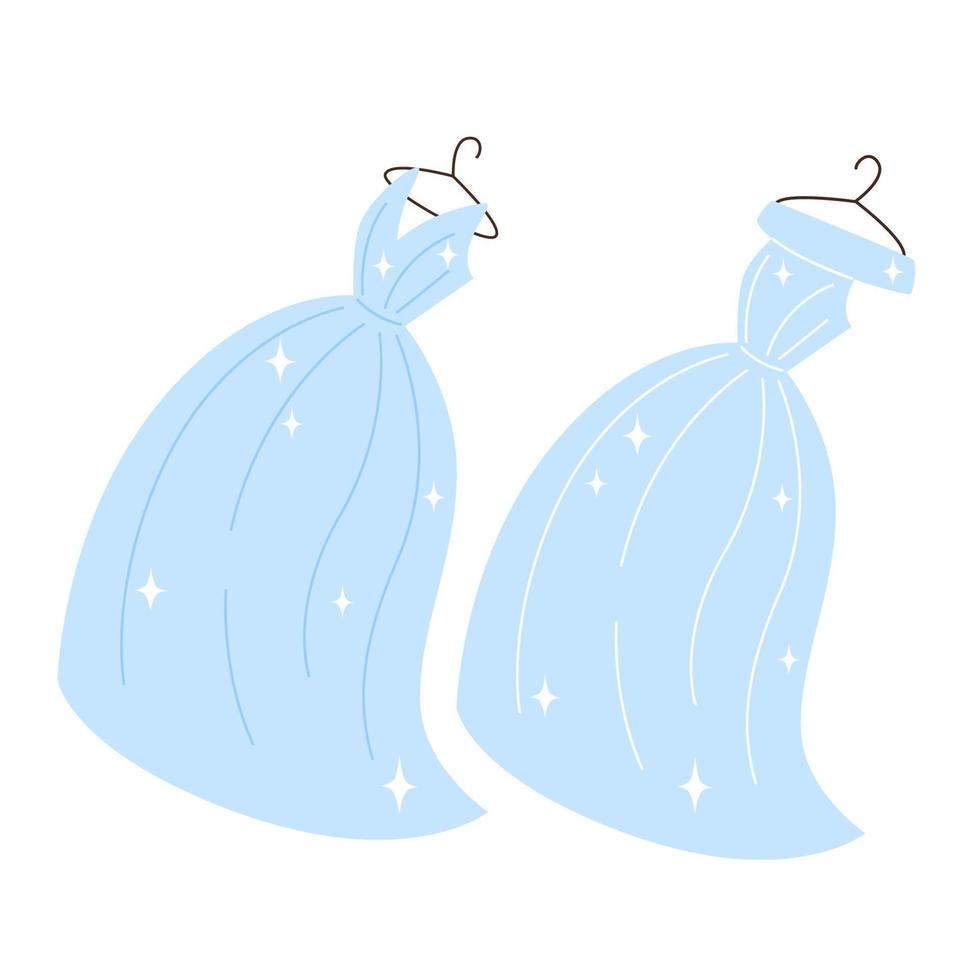 Set of wedding blue dresses in flat style vector