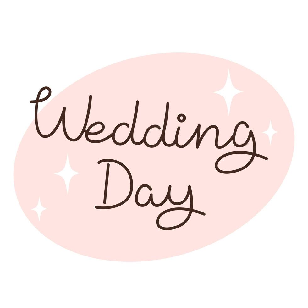 Wedding day card, handwritten lettering on pink background vector